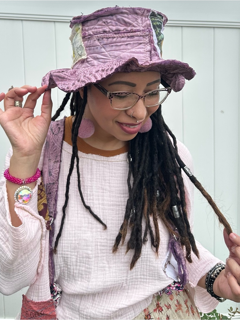 Handmade quilted double sided bucket hat eggplant
